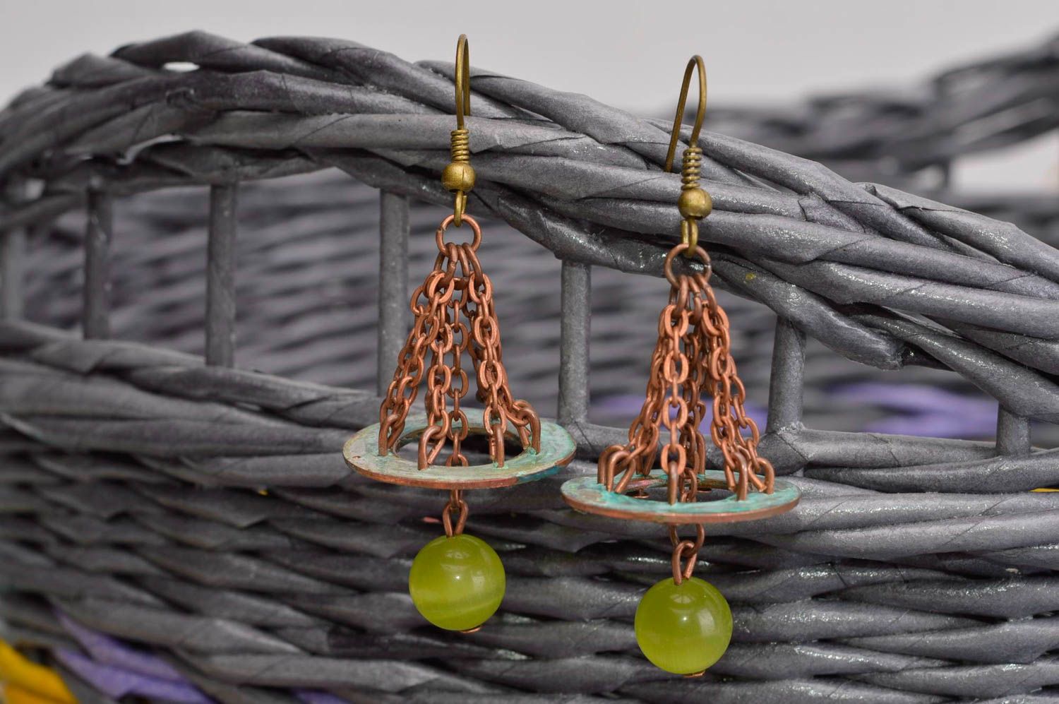 Handmade earrings unusual accessories designer jewelry copper earrings photo 1