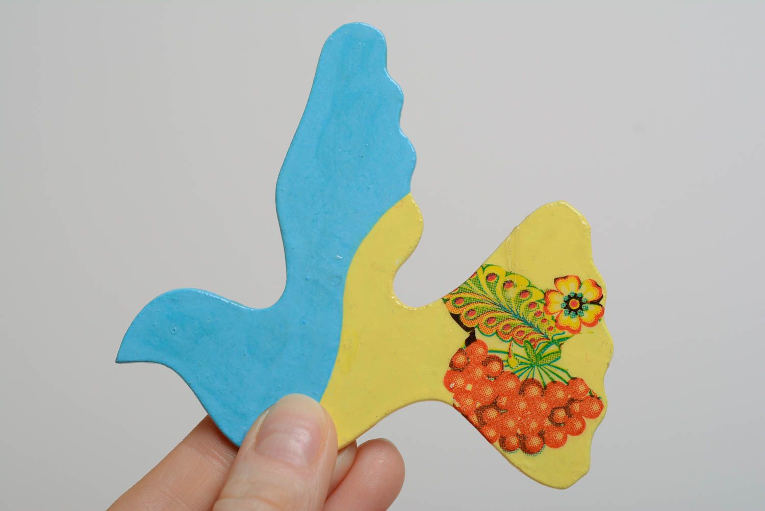 Handmade Magnet für Kühlschrank aus Faserplatten Taube mit Zweig vom Schneeball foto 5