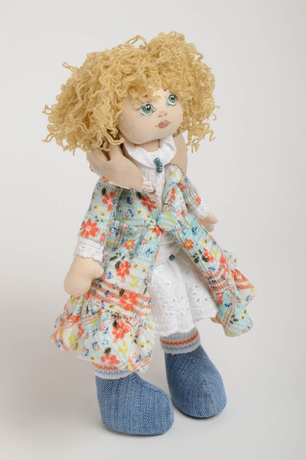 Designer fabric doll made of natural materials designer handmade toy for decor photo 2