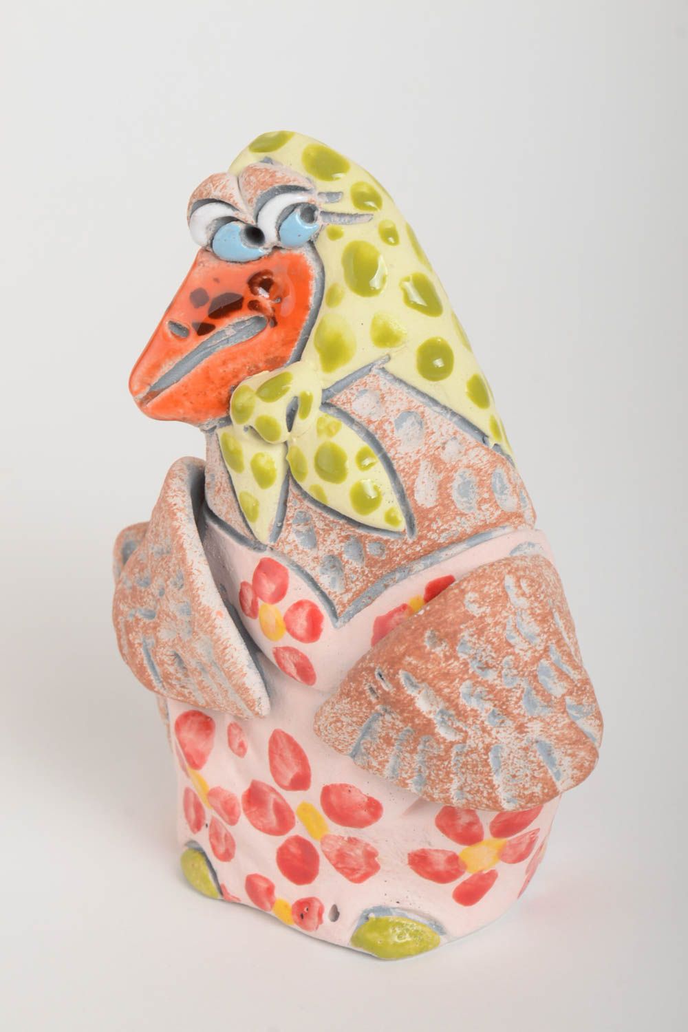 Tirelire fait main Figurine oiseau en céramique Cadeau original peinte Poule photo 2