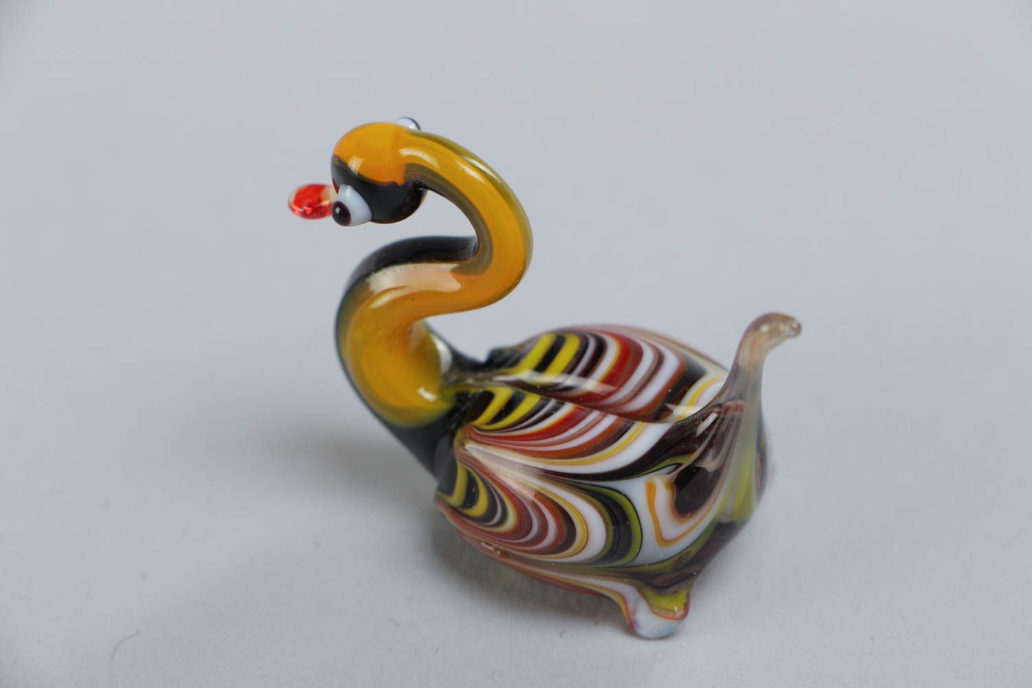 Handmade collectible lampwork glass miniature animal figurine of colorful swan photo 3