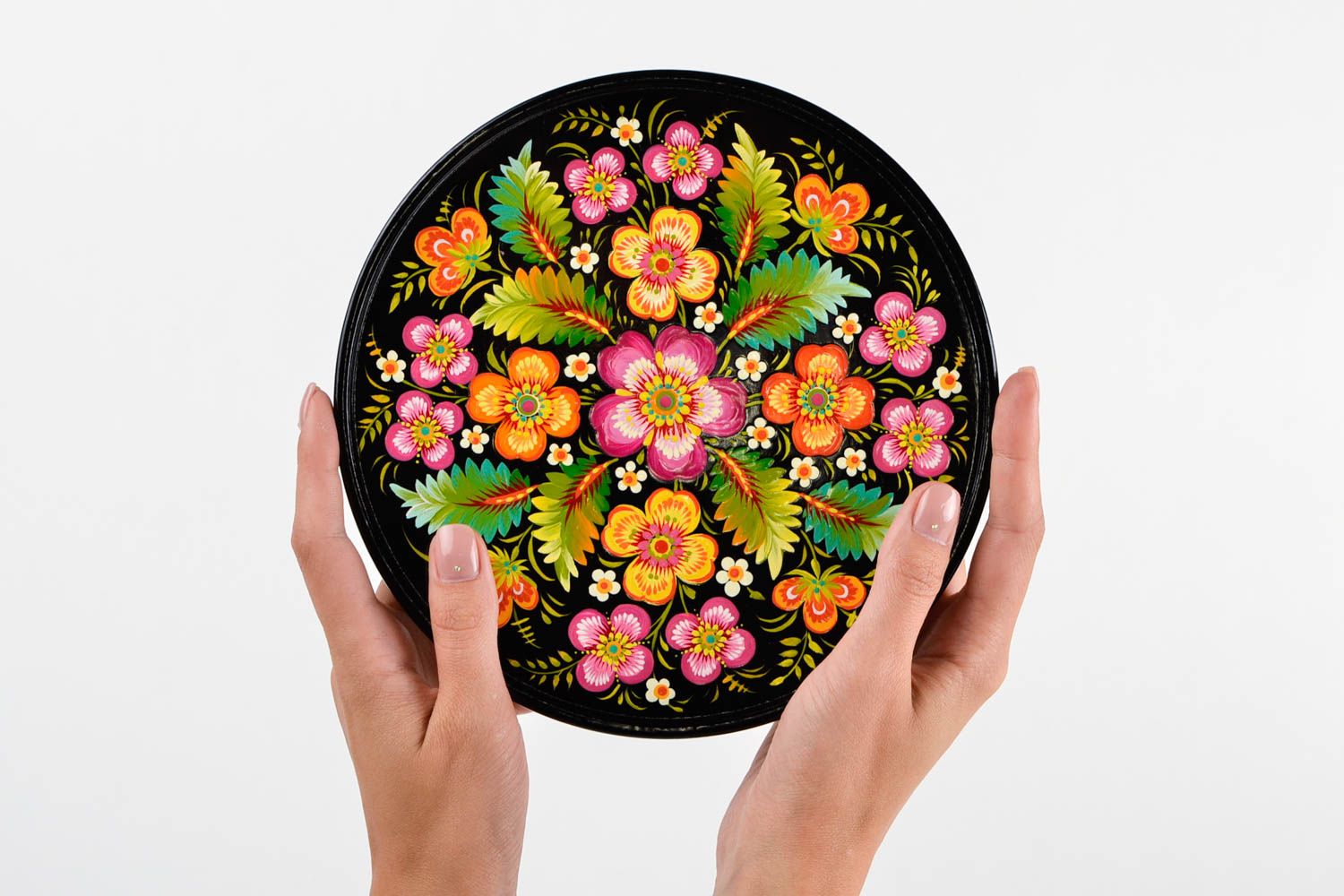 Декор на стену ручной работы круглая декоративная тарелка расписная посуда фото 2