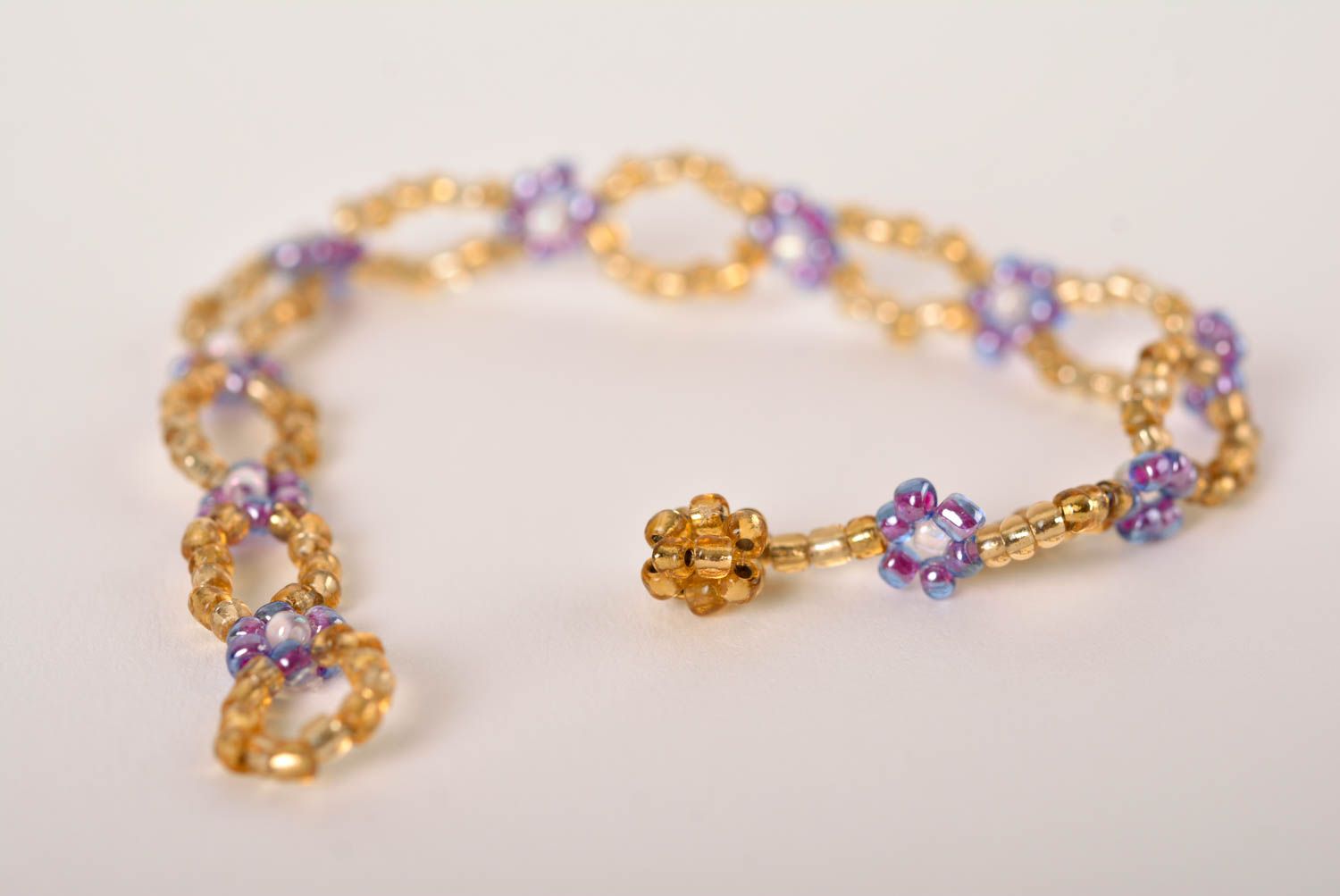 Elegant handmade beaded bracelet with blue flowers for girls photo 3