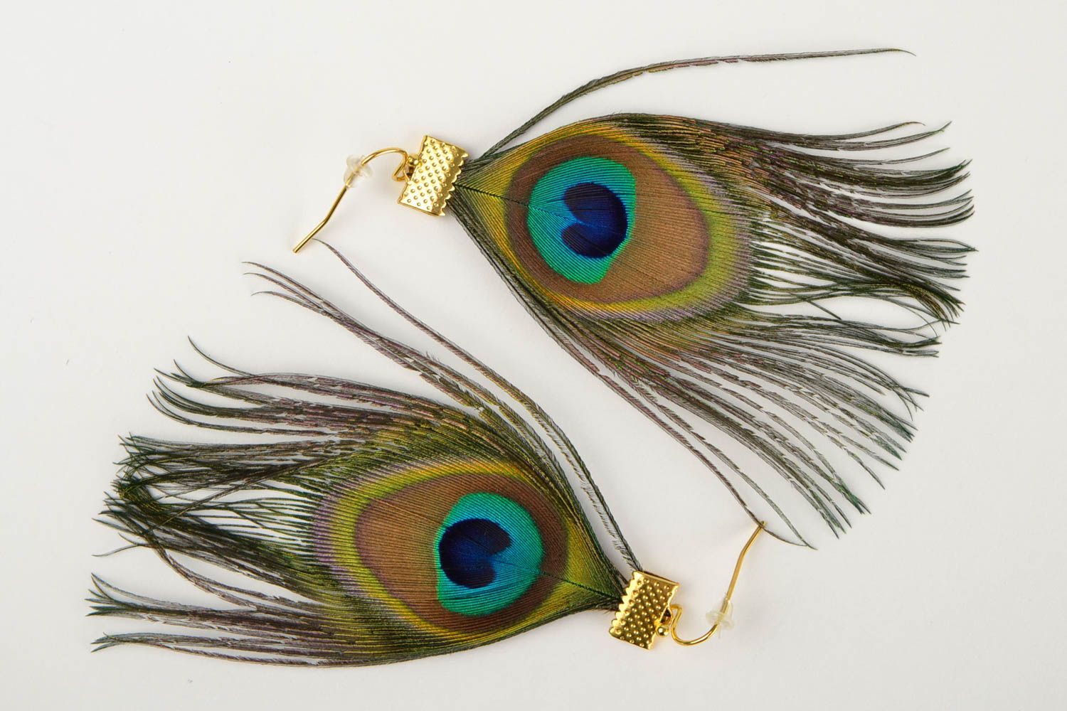 Peacock feather earrings handmade designer jewelry stylish bijouterie present photo 3