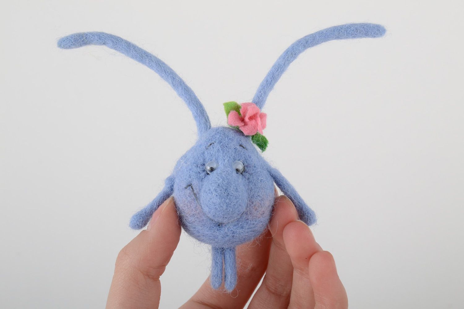 Handmade decorative fridge magnet felted of natural wool cute blue rabbit photo 5