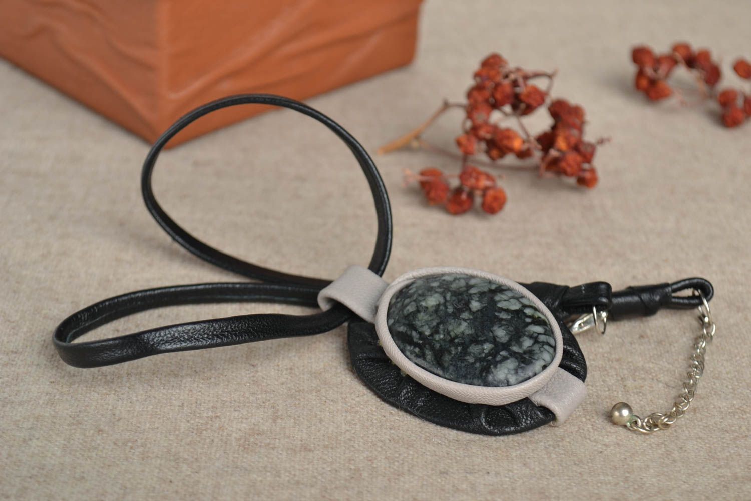 Handmade pendant genuine leather jewelry designer accessories for woman photo 1