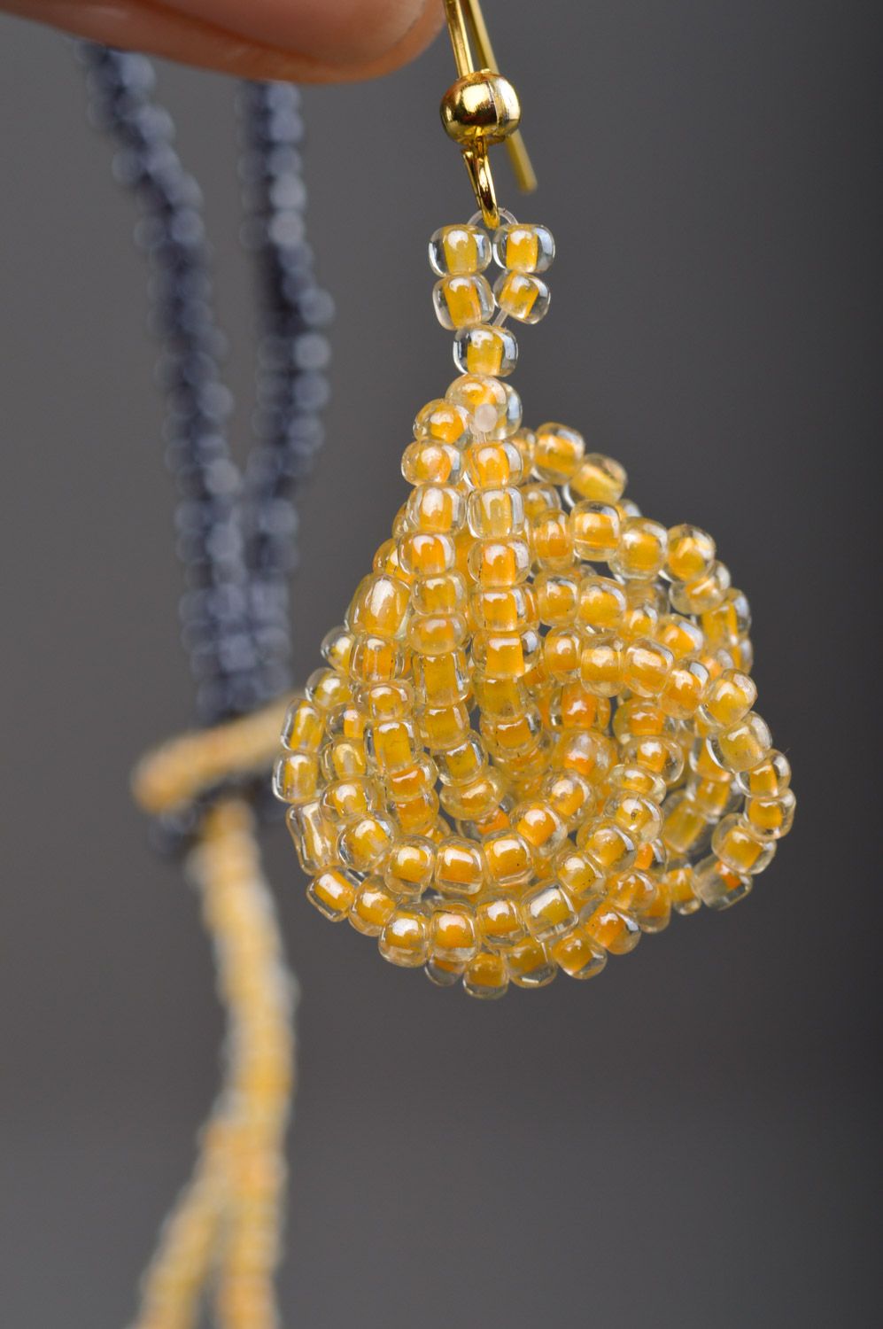 Set of handmade jewelry woven of Czech beads dangle earrings and wrist bracelet photo 3