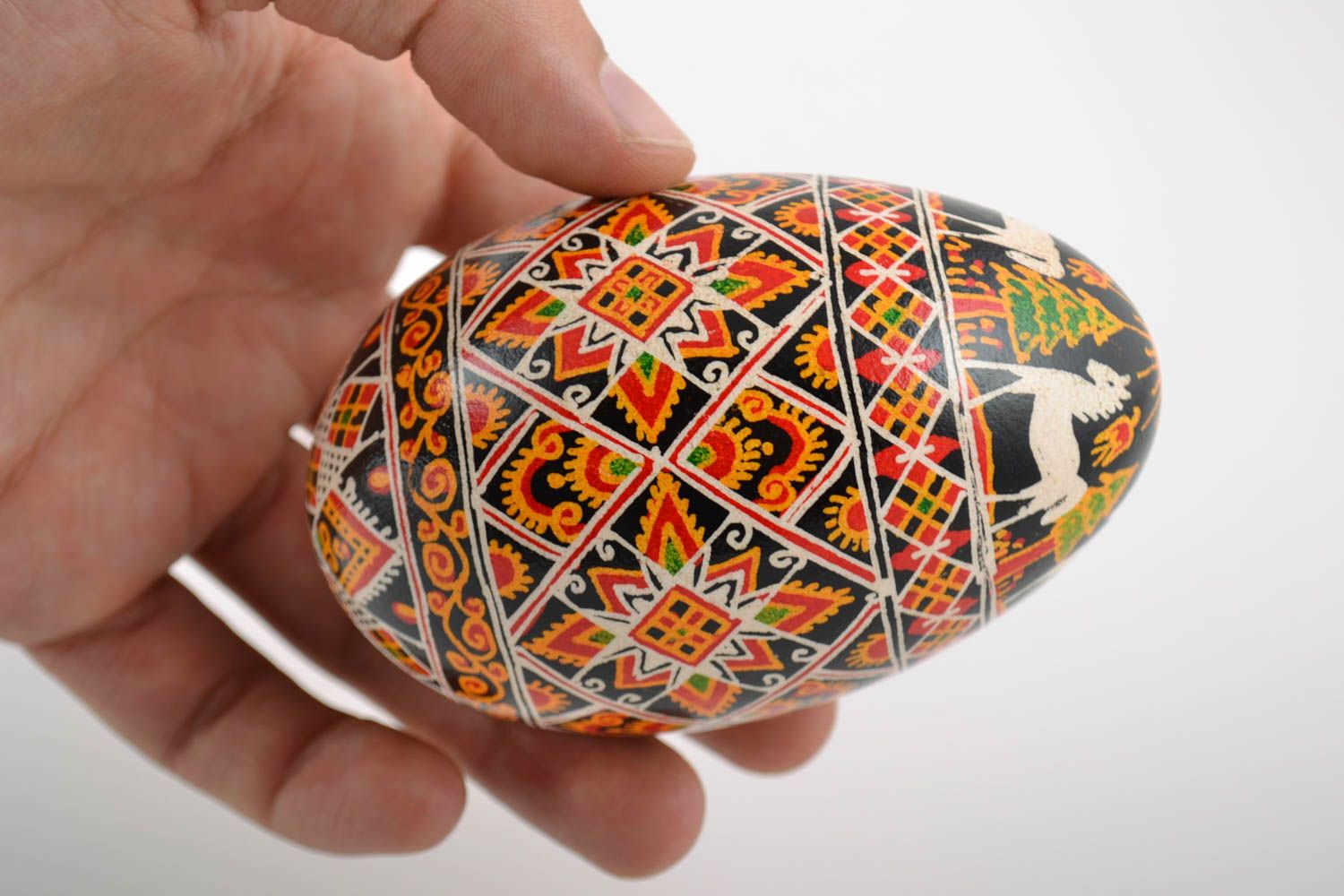 Easter egg painted with acrylic dyes handmade pysanka beautiful goose egg photo 2