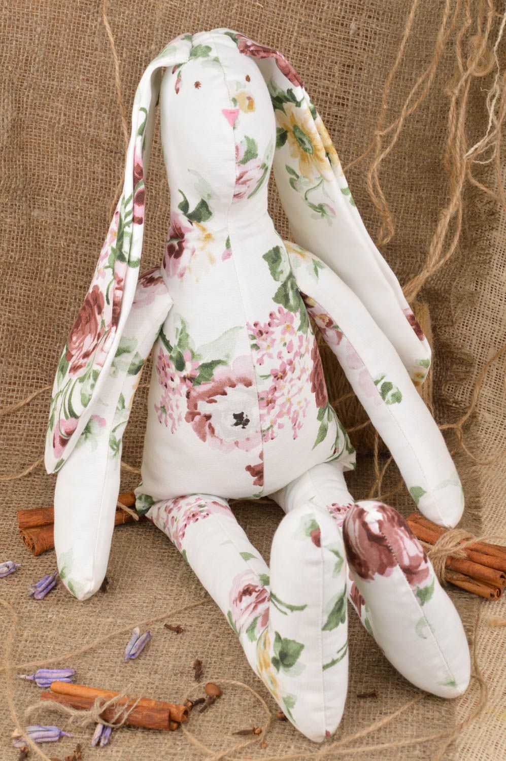 Beautiful children's handmade fabric soft toy of average size Floral Hare photo 1