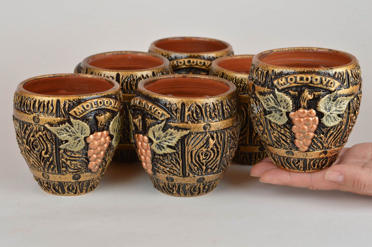 Juego de vasos de barro originales 6 piezas con modelado estilosos bonitos foto 4