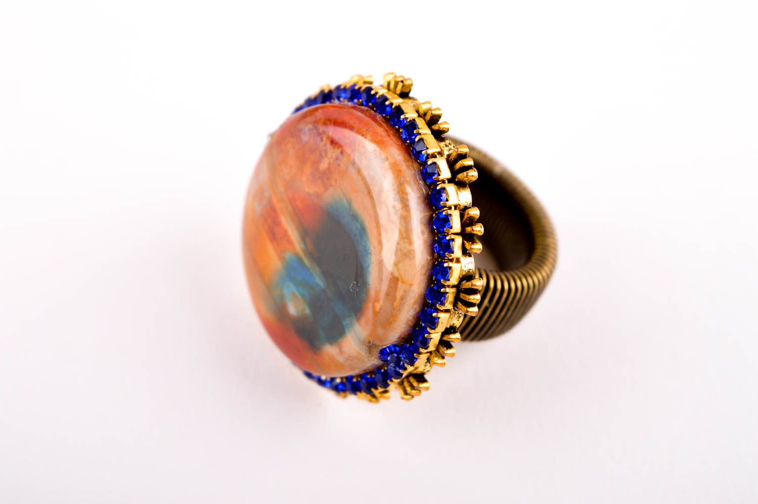 Необычное кольцо хенд мейд красивое кольцо бижутерия с натуральным камнем фото 2
