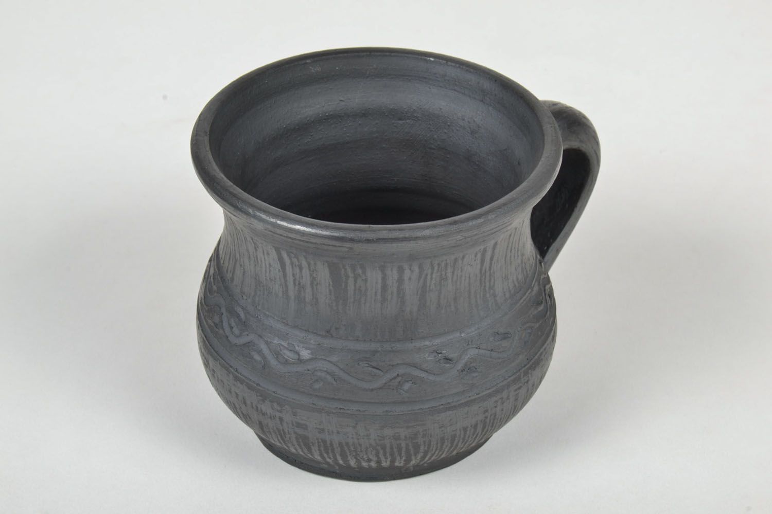 Black natural smoked lead-free clay coffee cup in jug shape with handle photo 3