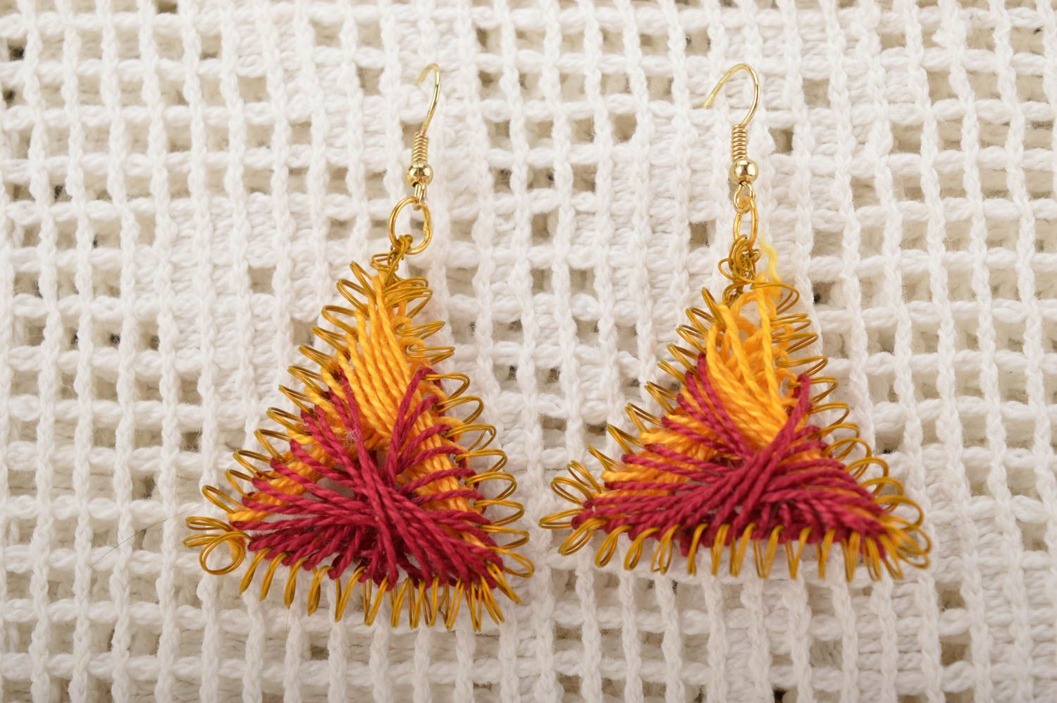 Stylish handmade textile earrings woven thread earrings wire earrings for girls photo 1