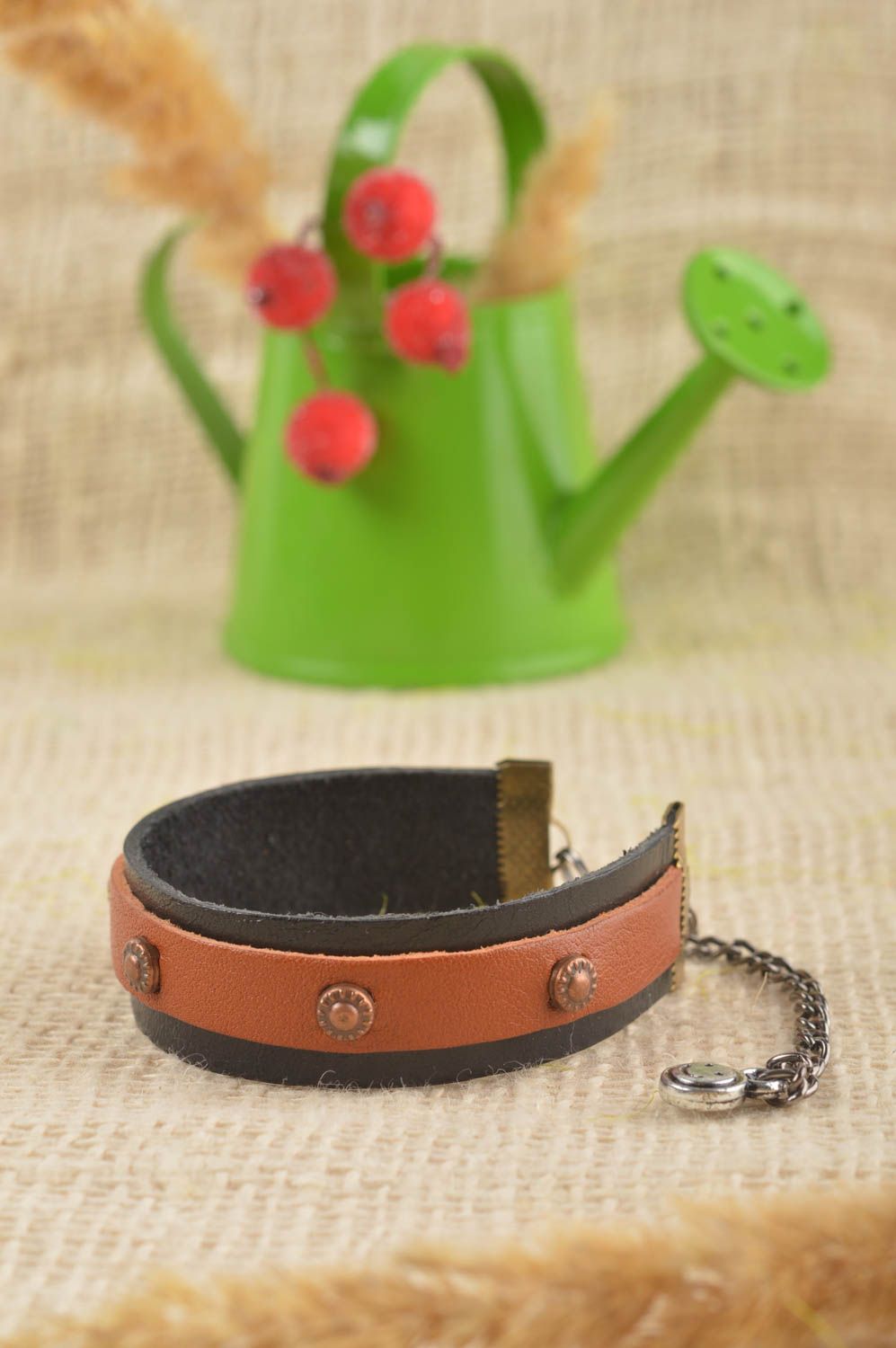 Stylish handmade leather bracelet leather goods gifts for her gifts for him photo 1