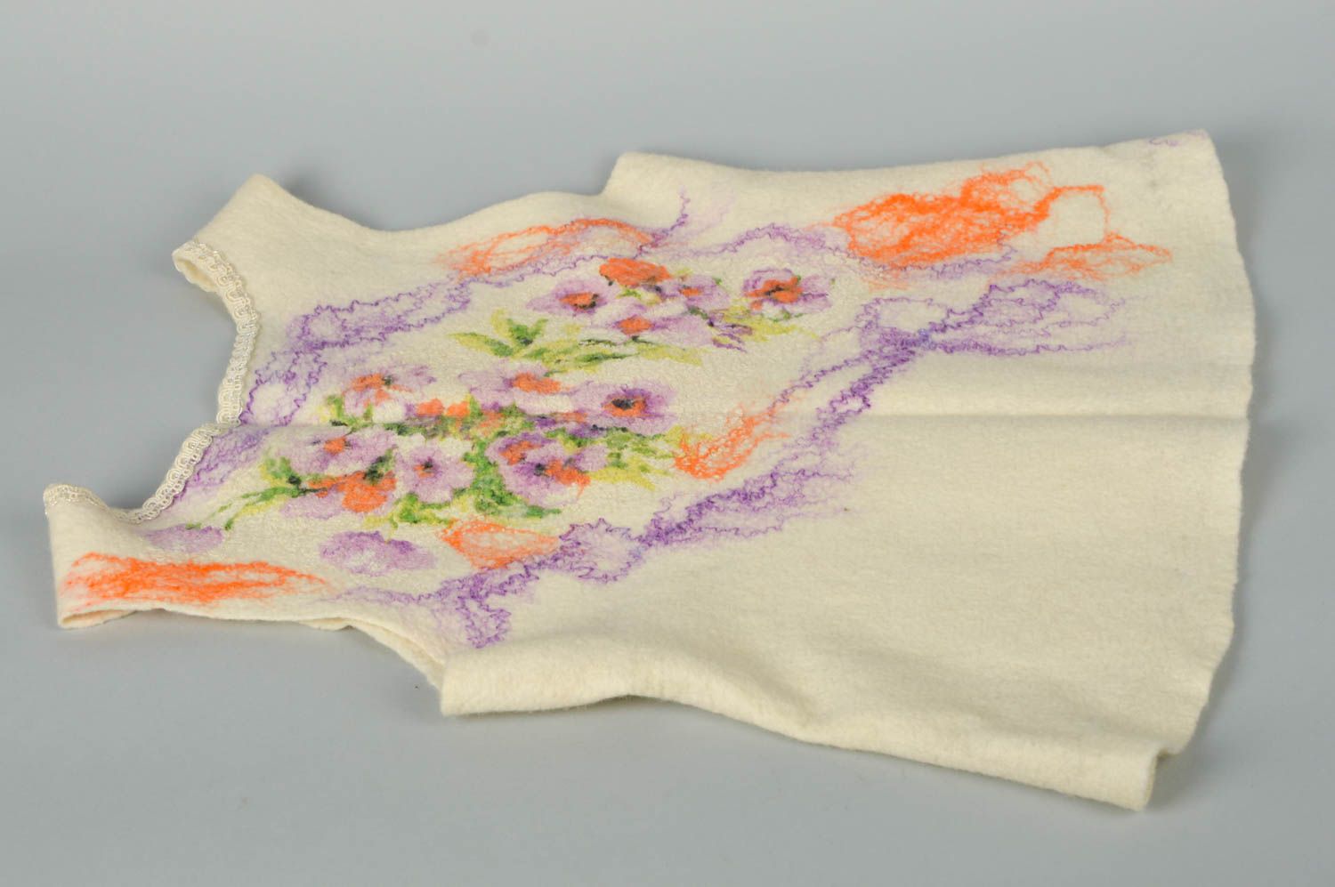 Gilet in lana fatto a mano maglia da donna in tecnica follatura veste originale foto 3