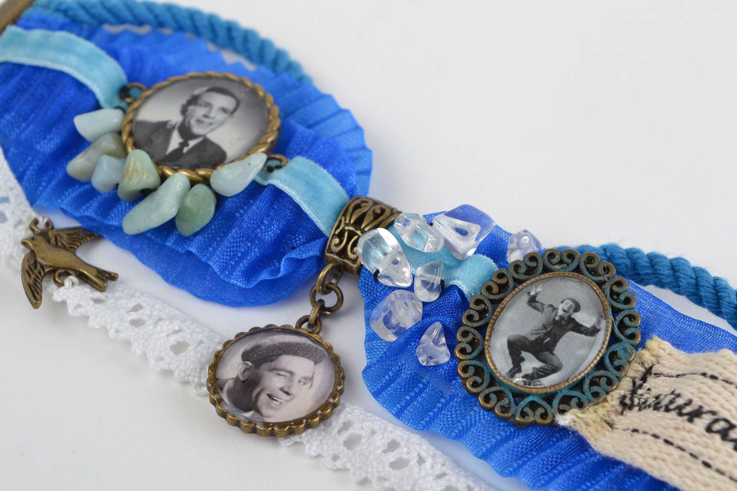 Pulsera de cintas hecha a mano azul accesorio para mujeres regalo original foto 2