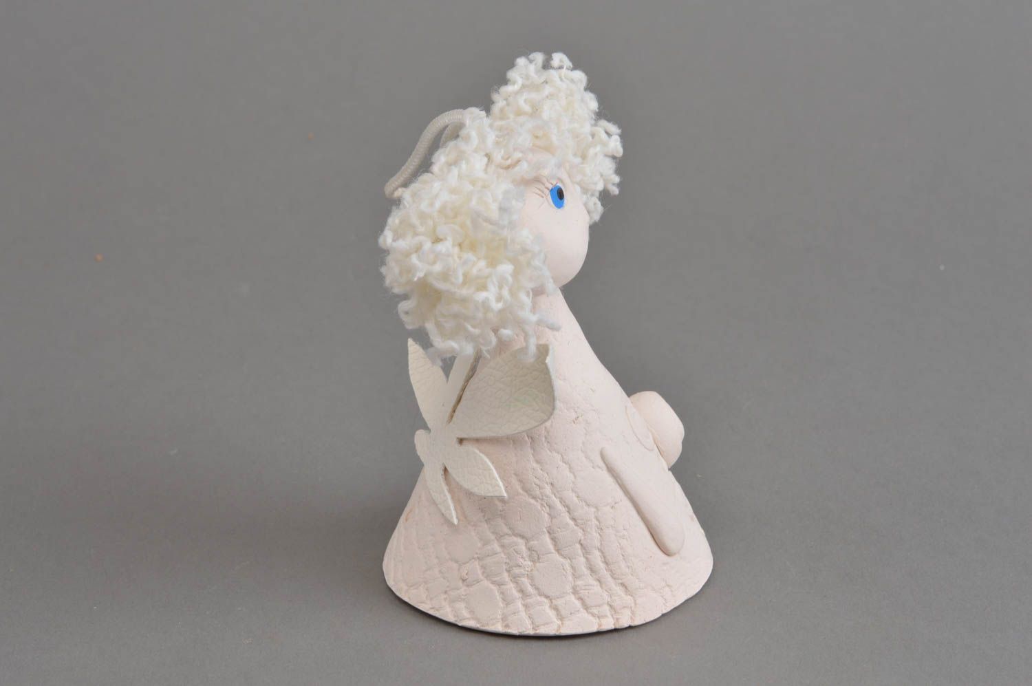 Decorative stylish handmade clay bell souvenir Angel with long haircut photo 3