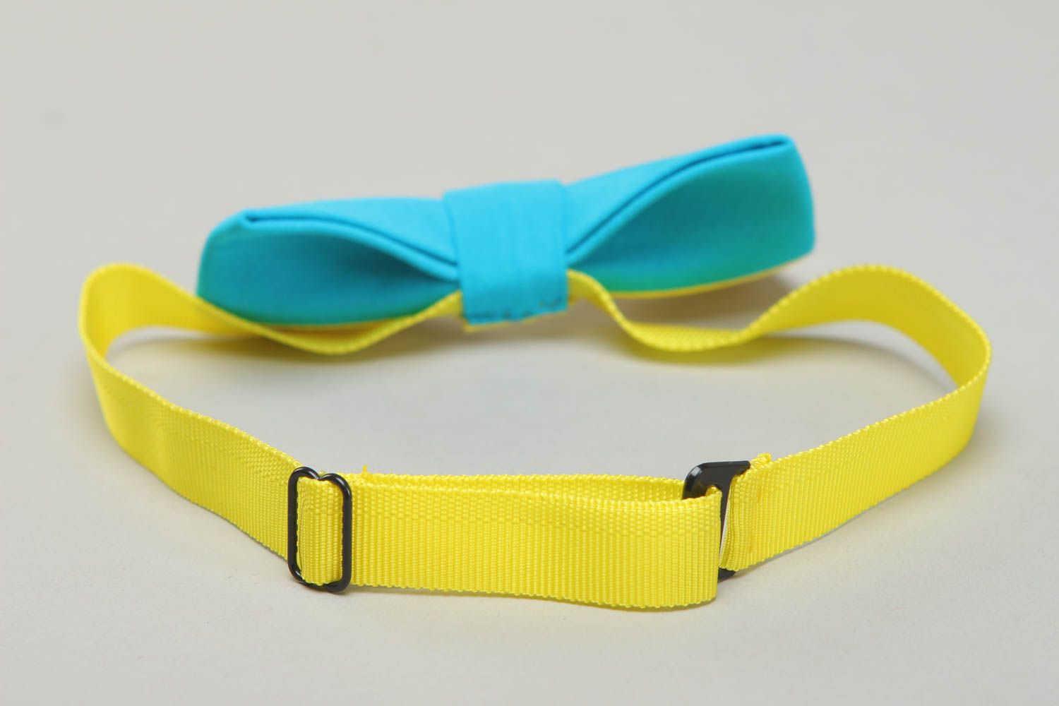 Fabric bow tie of yellow and blue colors photo 3