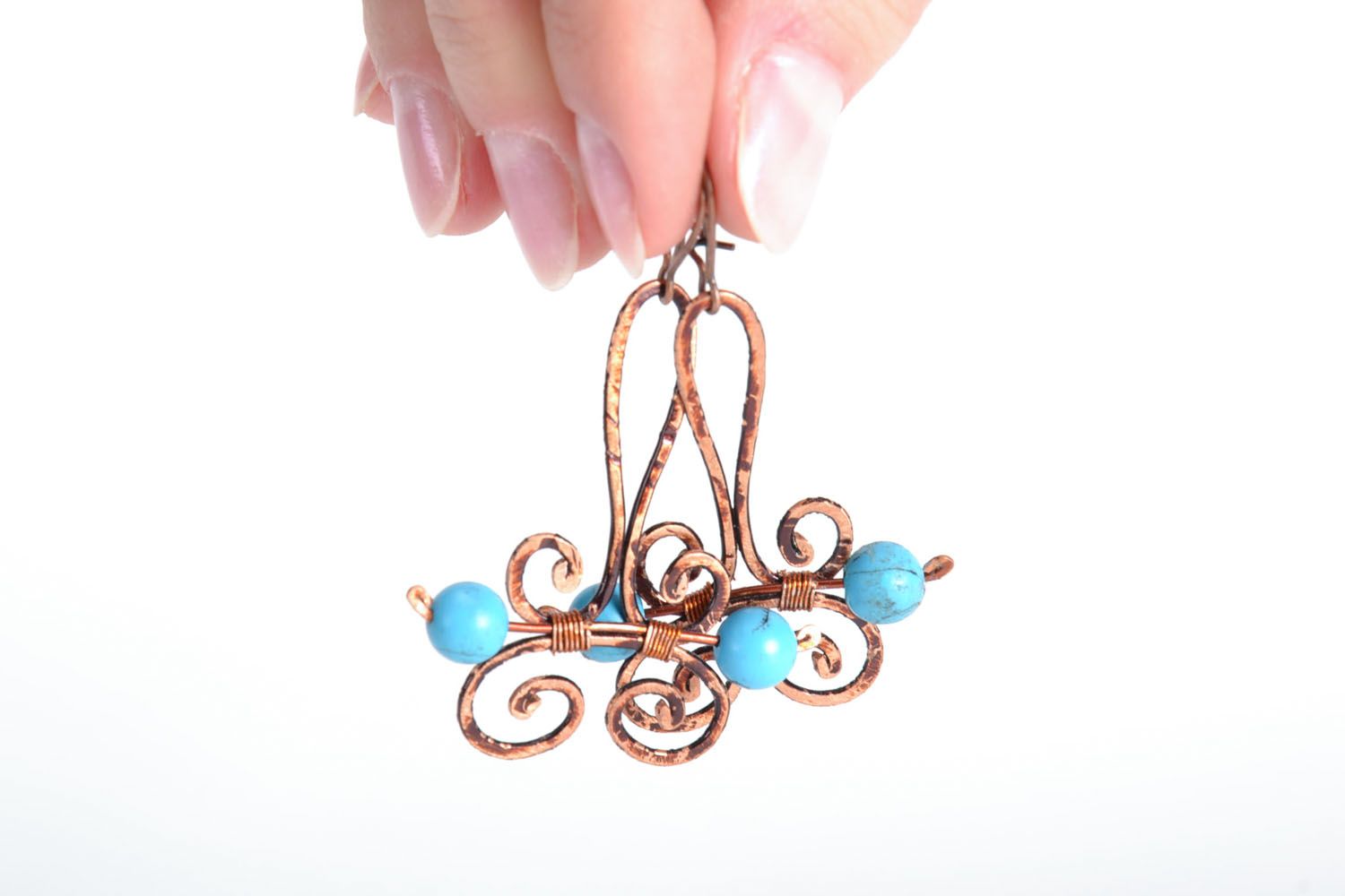 Long copper earrings photo 5