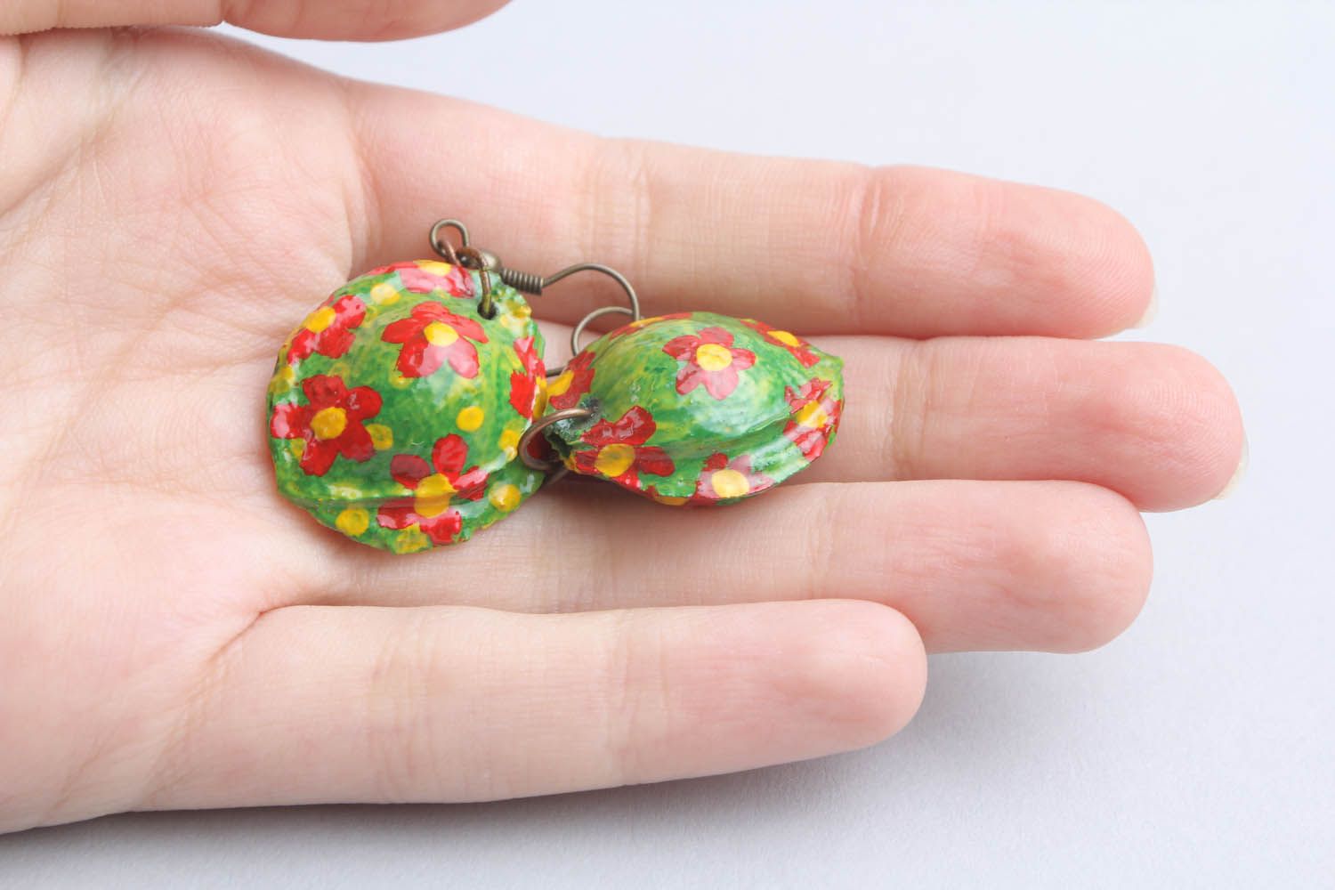 Earrings made of apricot kernel photo 2