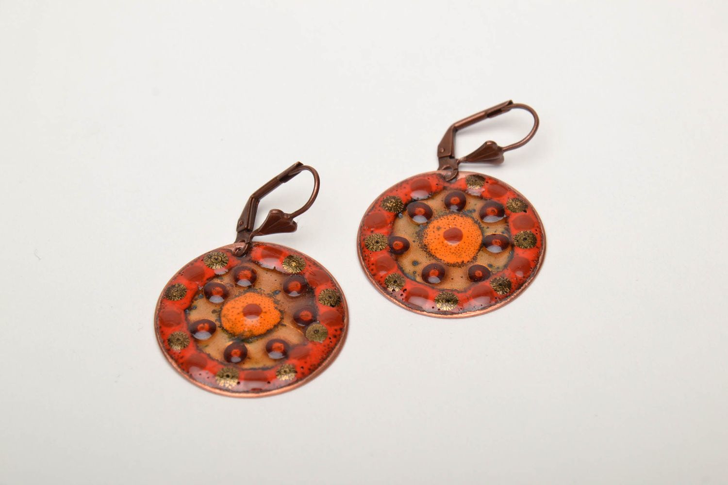 Handmade copper earrings with enamels photo 3