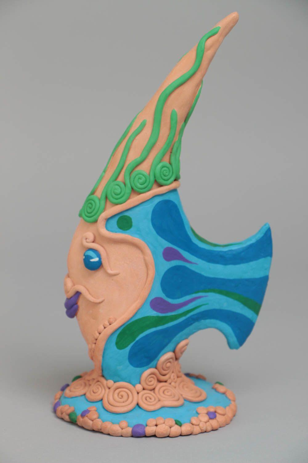 Figurine céramique poisson faite main peinte belle originale décoration photo 2