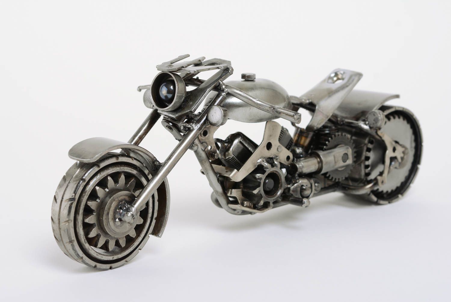 Handmade designer techno art metal figurine of motorcycle for table decor photo 1
