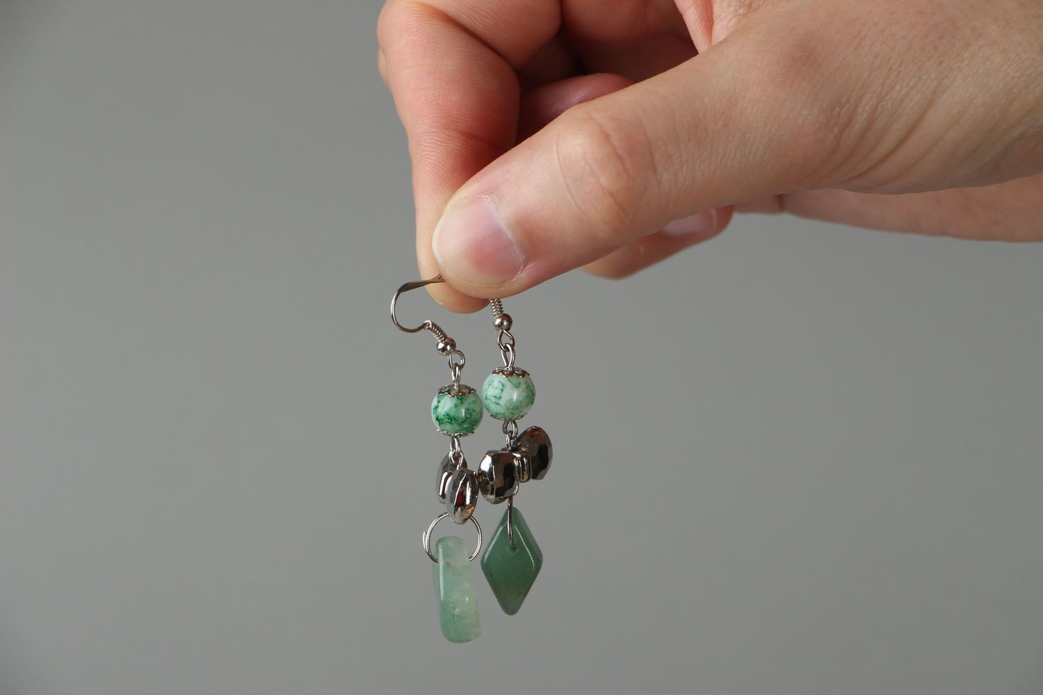 Earrings with nephrite charms photo 3