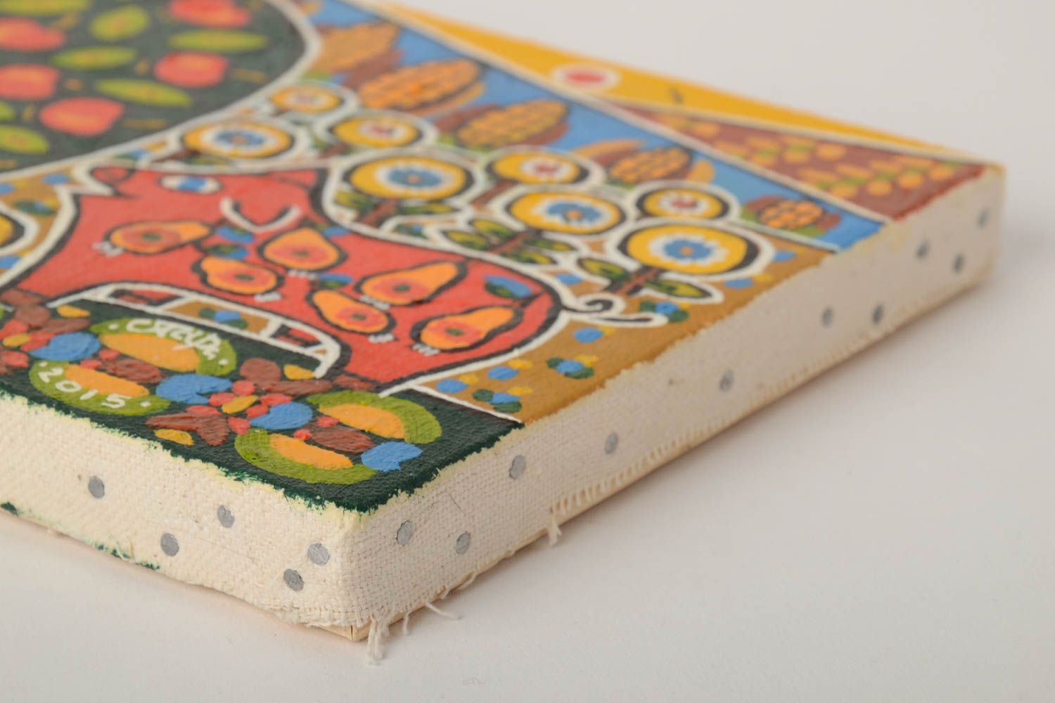 Cuadro pintado al óleo sobre lienzo artesanal étnico original Cerditos foto 4