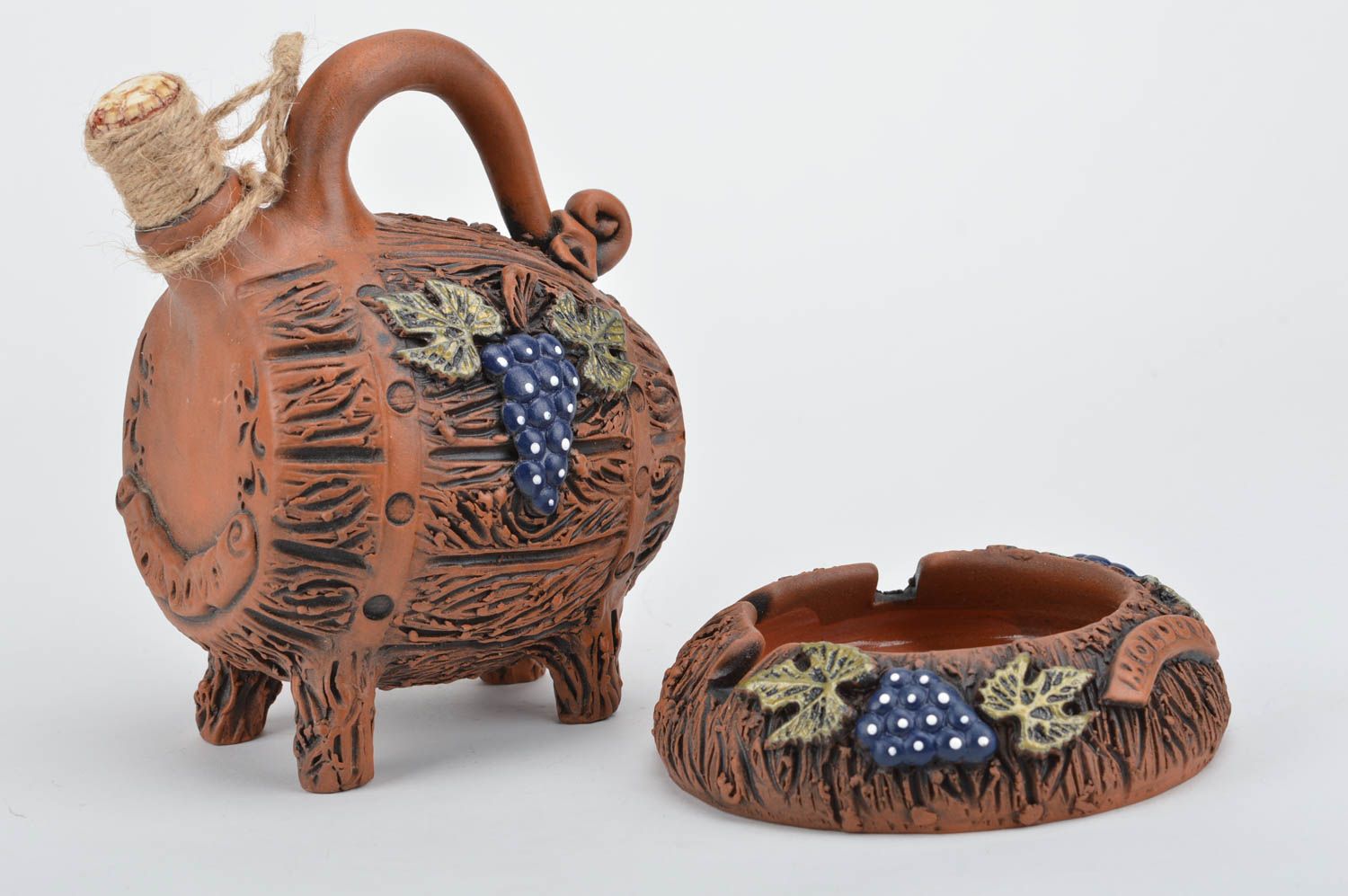 Conjunto de cerámica cenicero pintado y cubeta de arcilla artesanales regalo foto 5