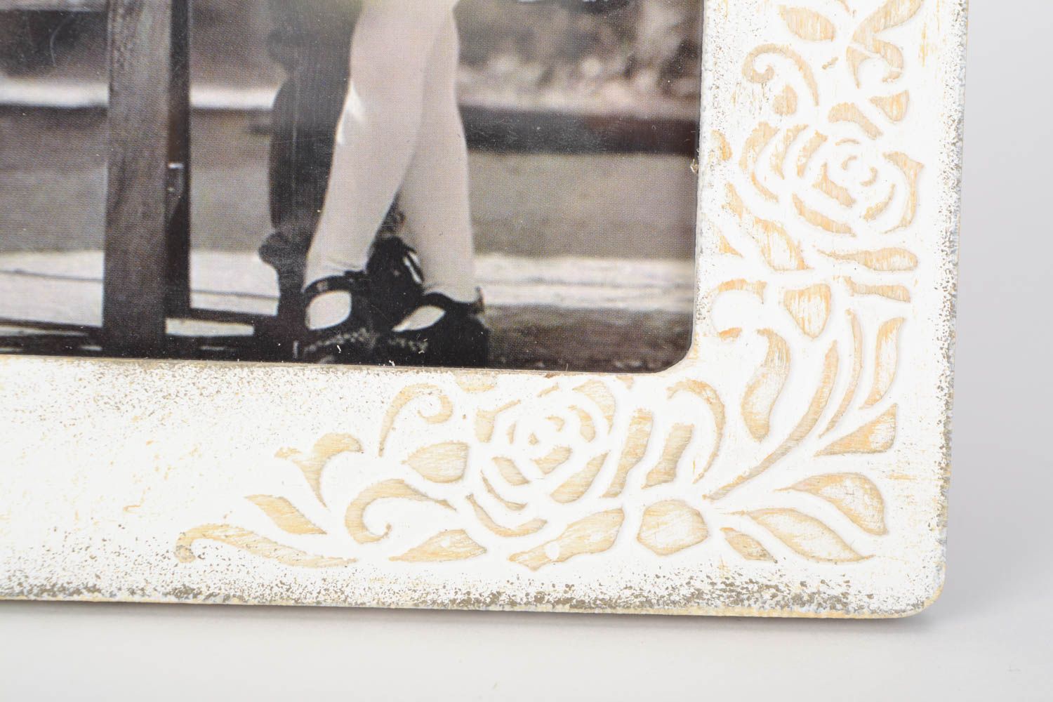 Beautiful unusual handmade photo frame with relief pattern of light color 1015  photo 4