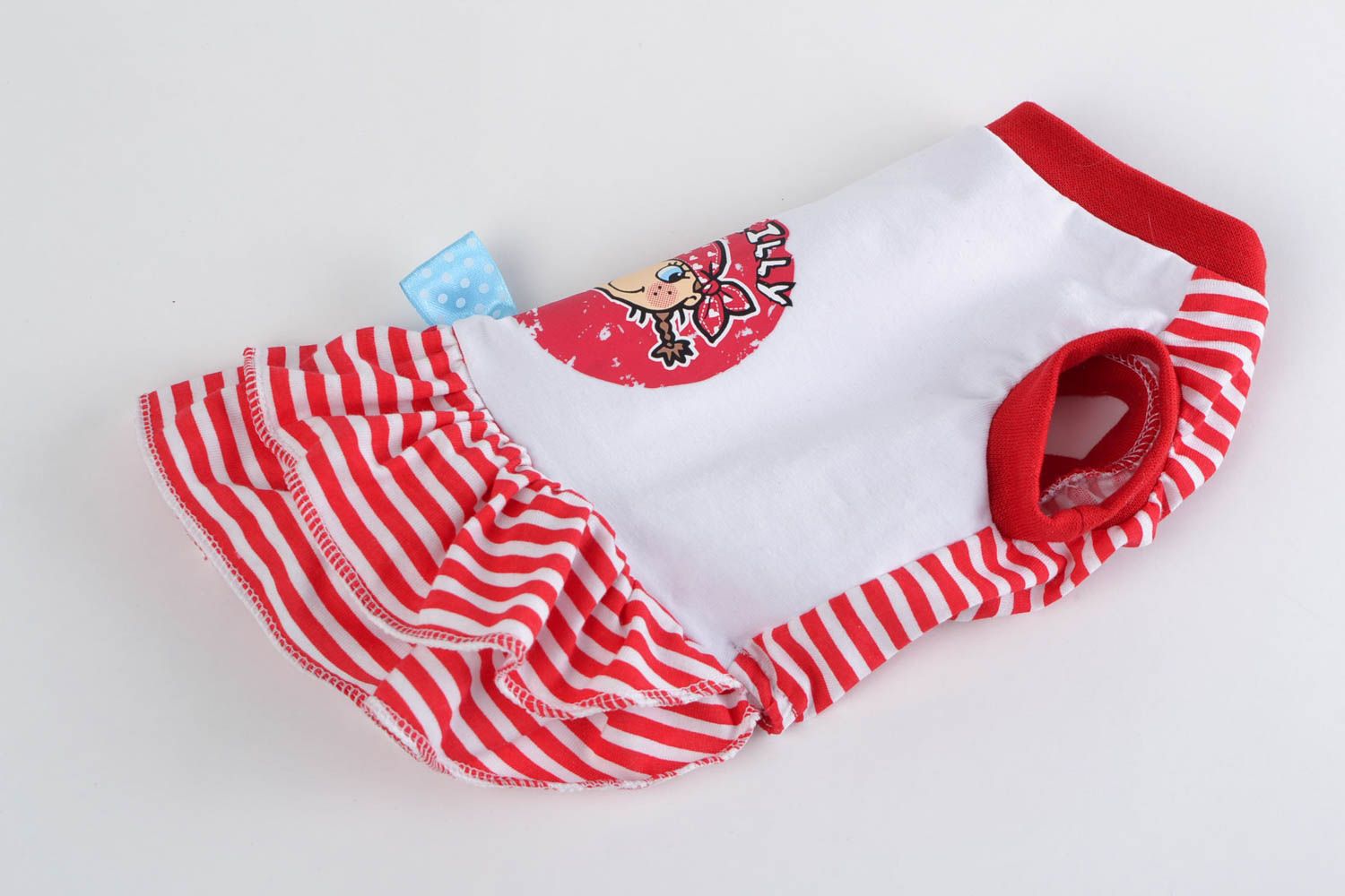 Beautiful striped red and white handmade cotton fabric dog dress Pirate photo 4