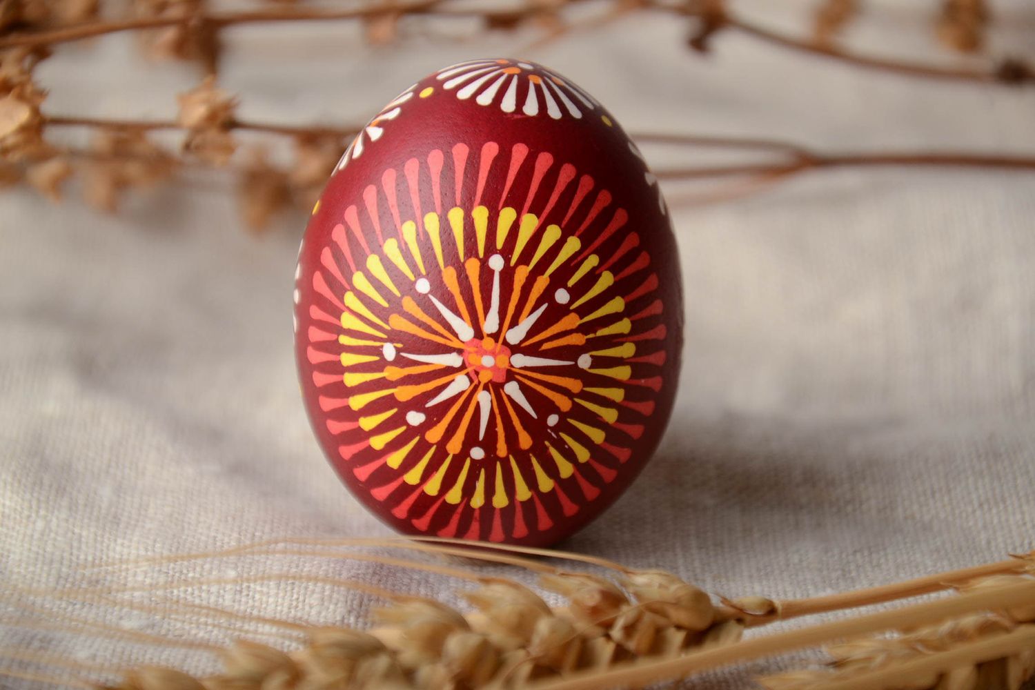 Handmade painted egg with Lemkiv symbols photo 1