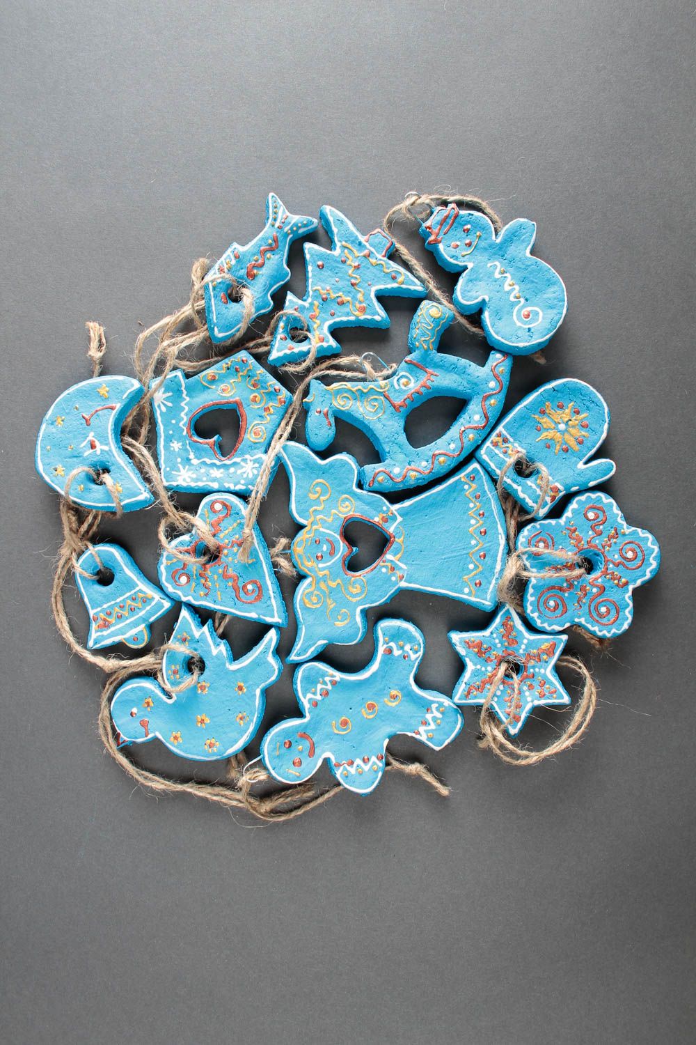 Jouets Noël faits main Suspensions décoratives bleues 14 pièces Déco fête photo 1