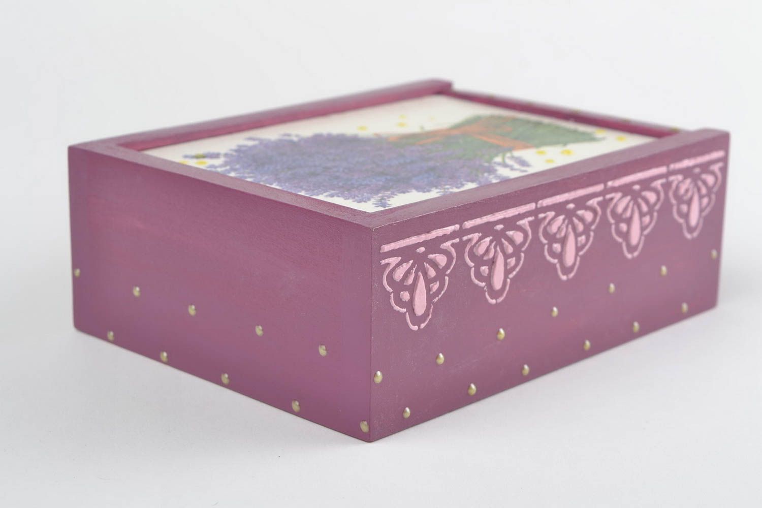 Handmade decorative wooden box with decoupage in Provence style Lavender photo 5