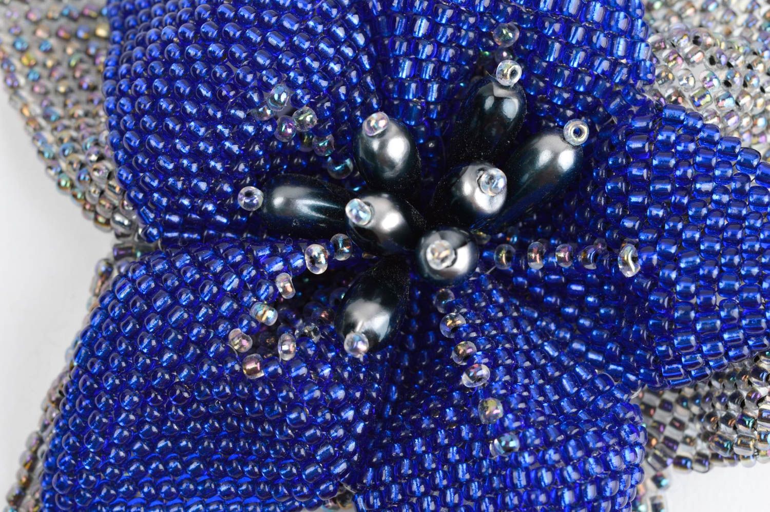 Колье из бисера бижутерия ручной работы синее авторское украшение с цветком фото 5