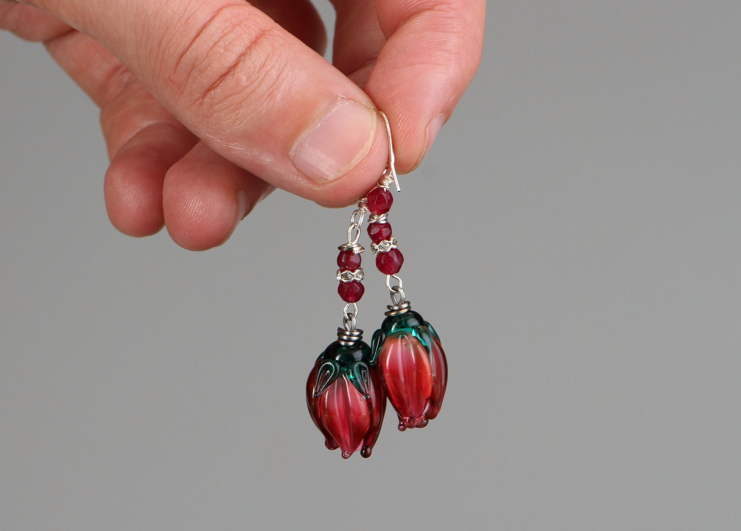 Long earrings with Italian glass Floral placers photo 2