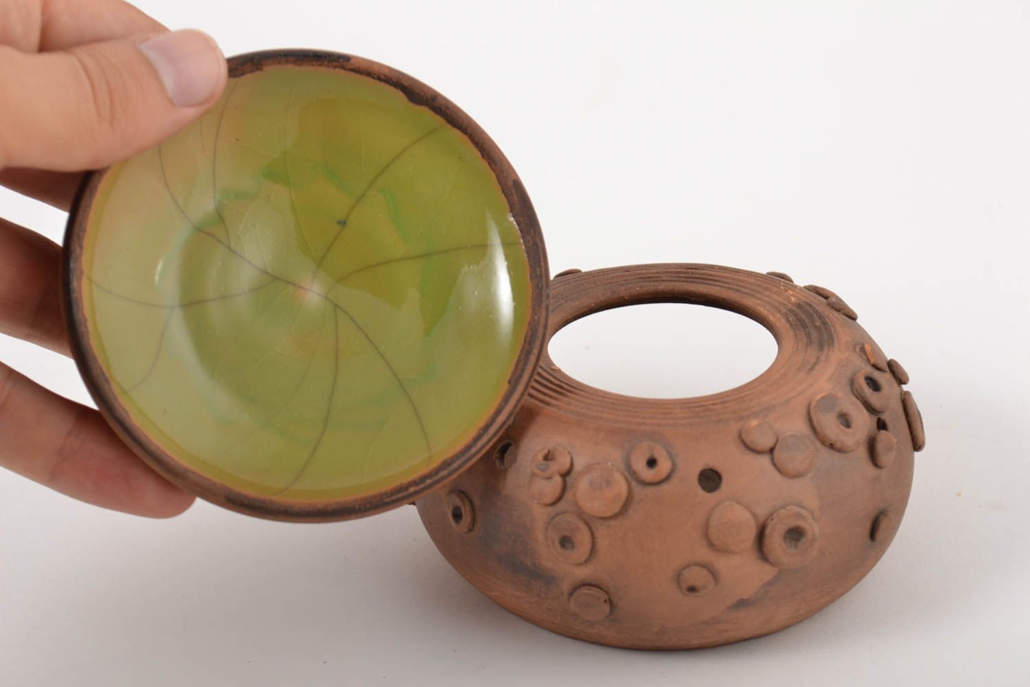 Kerzenhalter Keramik handmade Deko Kerzenhalter Teelichthalter aus Ton rund foto 9