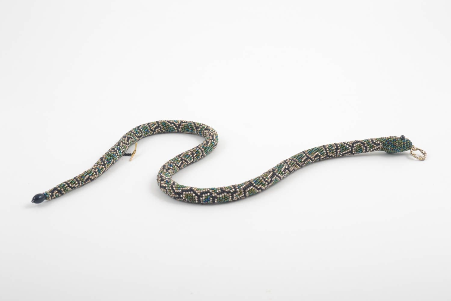 Collar hecho a mano de abalorios regalo original collar de moda Serpiente verde foto 3