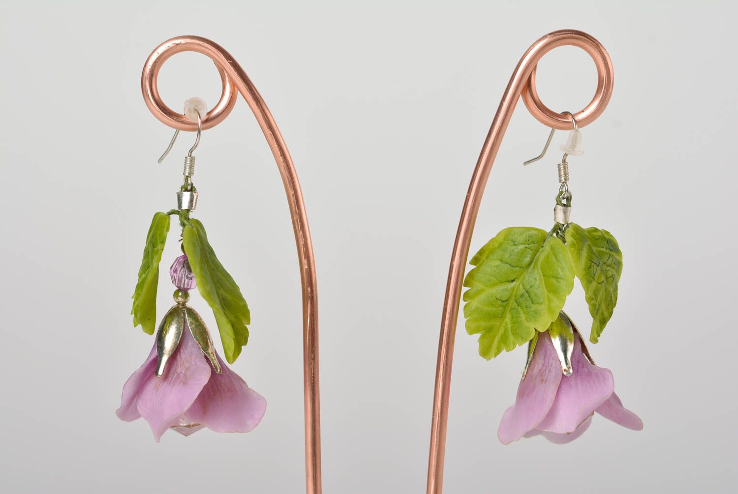 Unusual eye-catching handmade designer plastic flower earrings for women photo 1