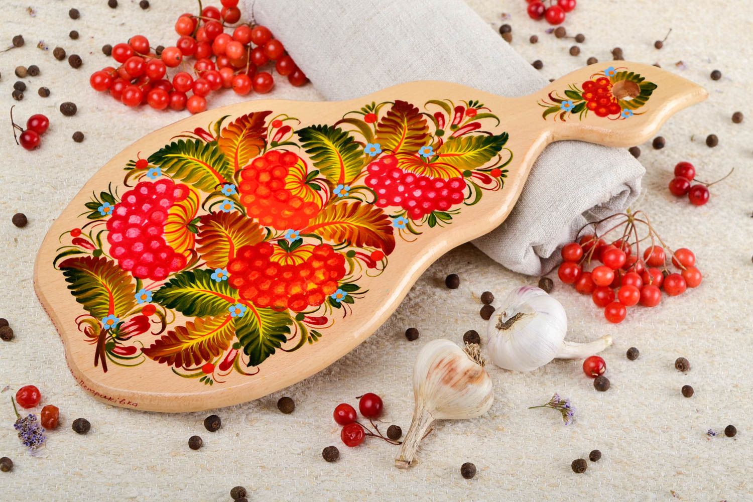 Planche à découper bois faite main peinte poire Déco cuisine Cadeau femme photo 1