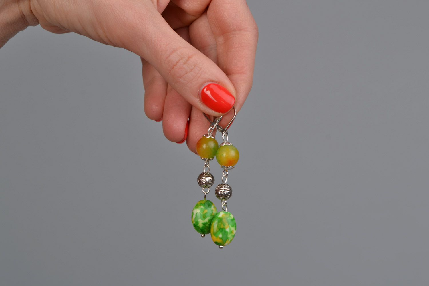 Handgemachtes Schmuck Set Collier und Ohrringe aus Natursteinen Variszit Ozean Jaspis und Jade foto 4