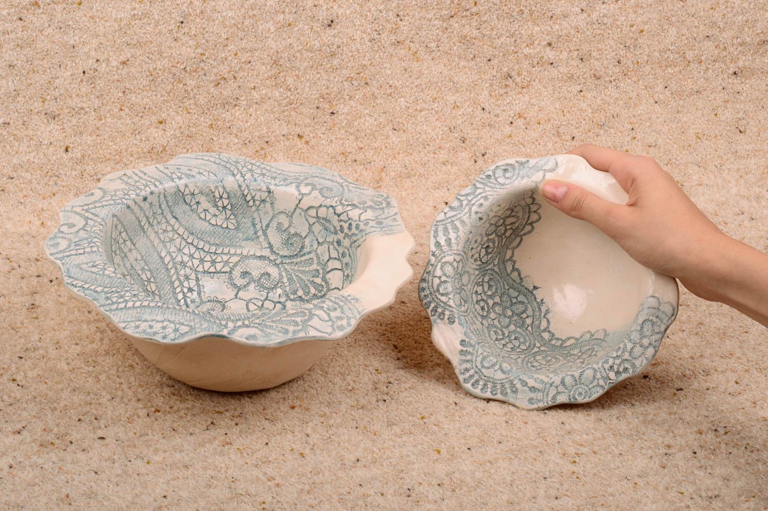 Set of 2 handmade ceramic bowls clay salad bowls designer dishware gift ideas photo 3