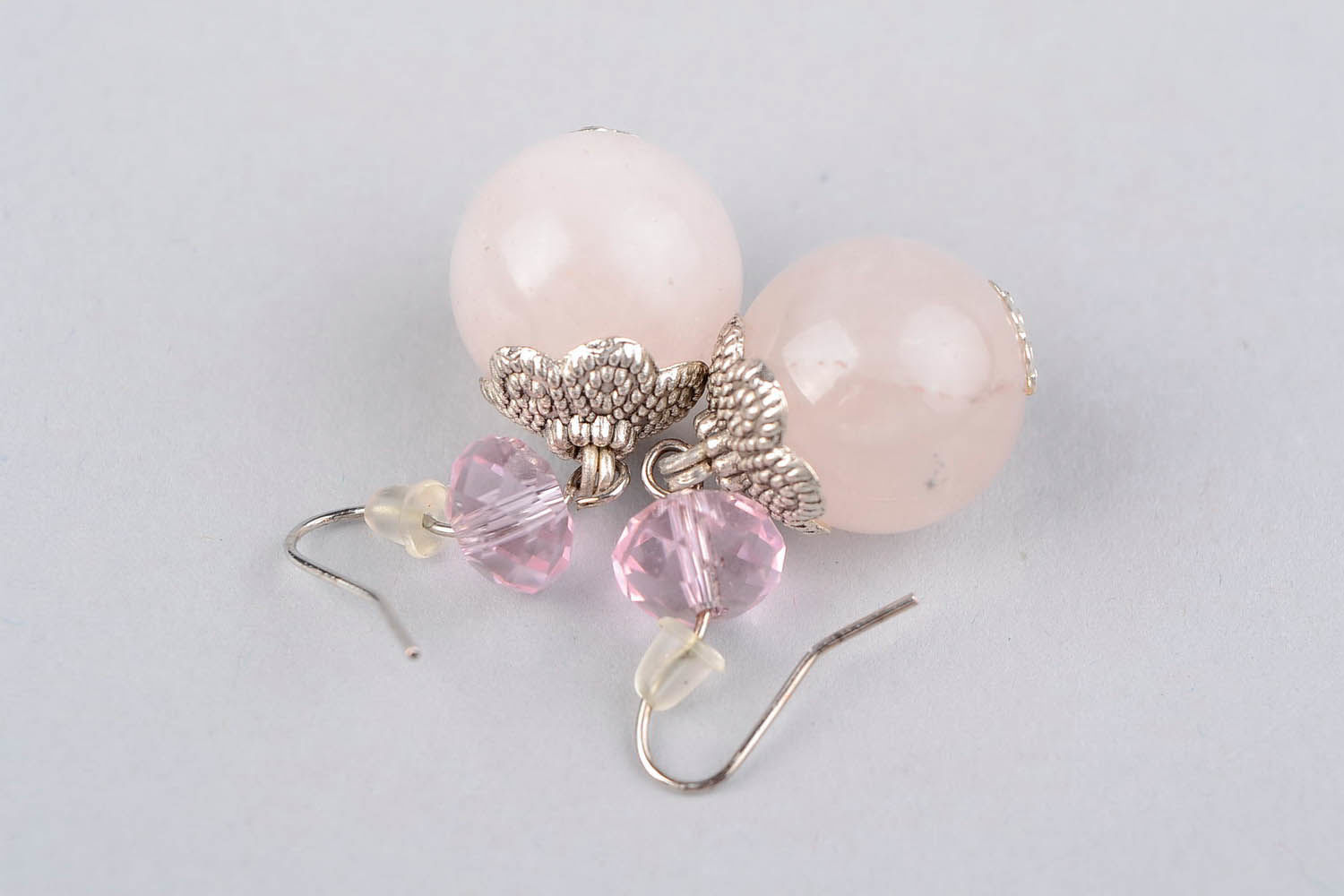 Earrings of rose quartz and Czech crystal photo 3