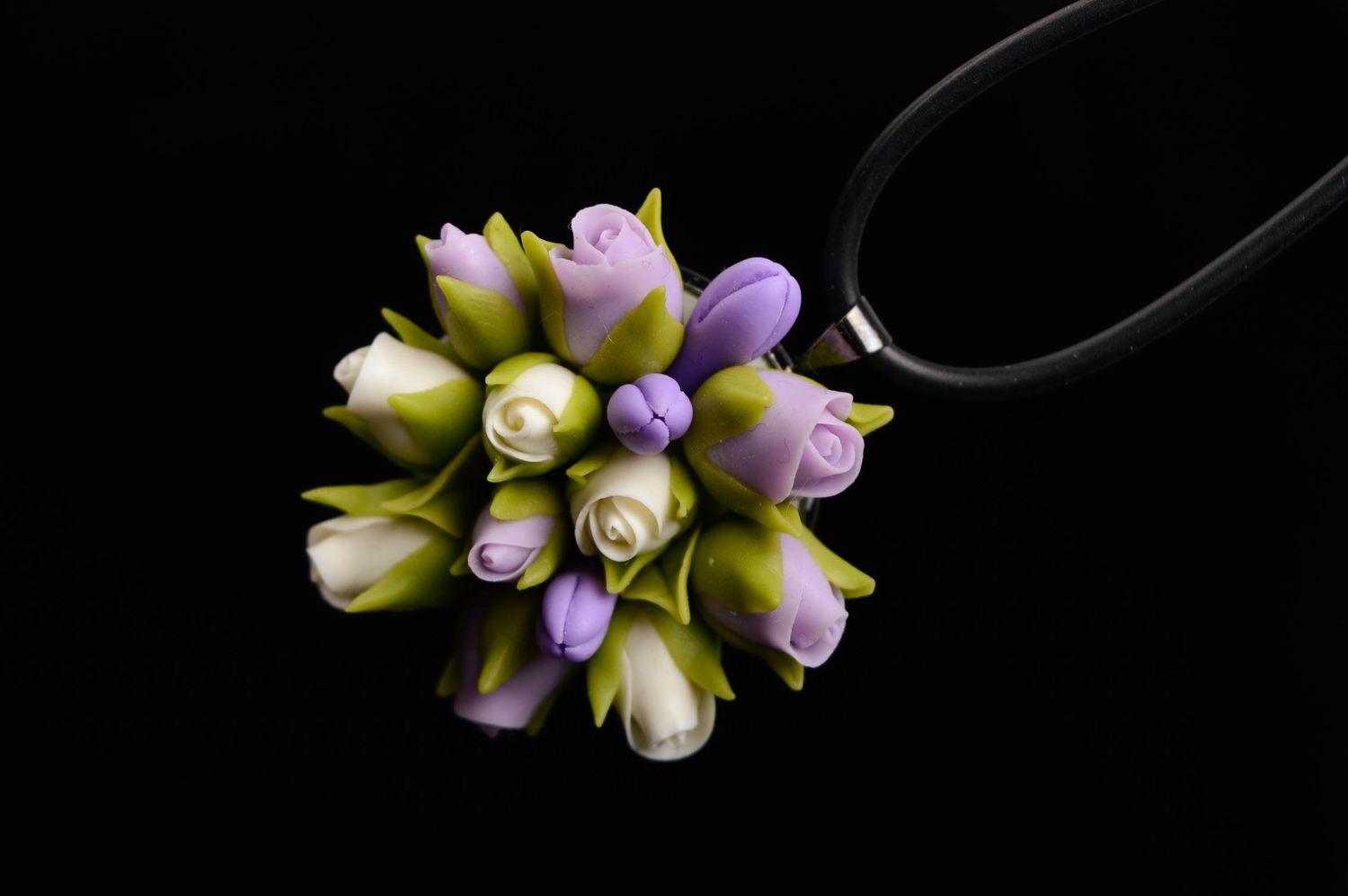 Cold porcelain pendant with cord Roses photo 4