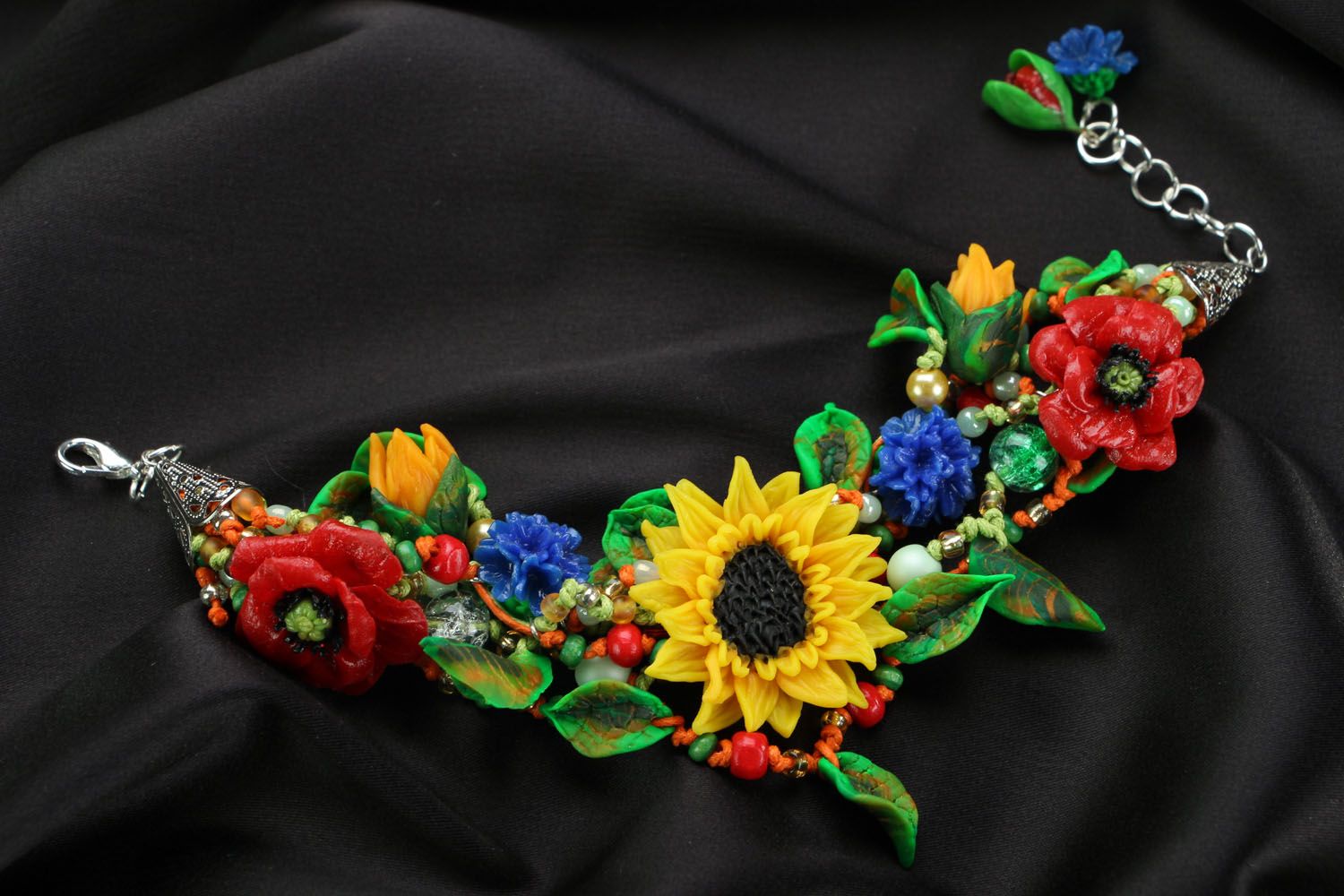 Bracelete feminino com flores artesanal de argila de polímero  foto 1