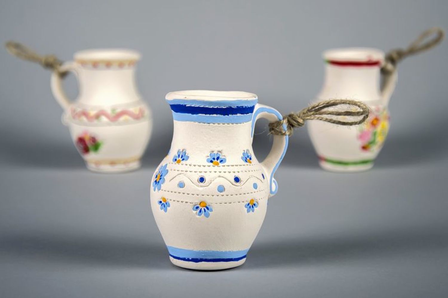 The handmade ceramic white jug on the rope 0,21 lb photo 2