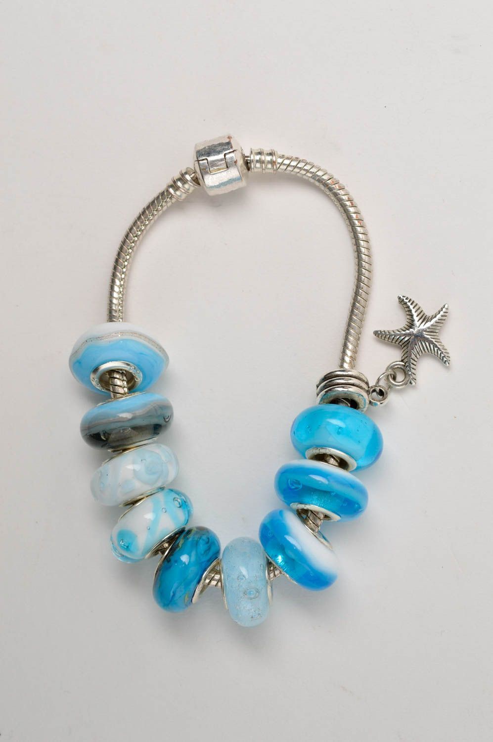 Bracelet bleu Bijou fait main perles en verre stylé original Cadeau pour femme photo 5