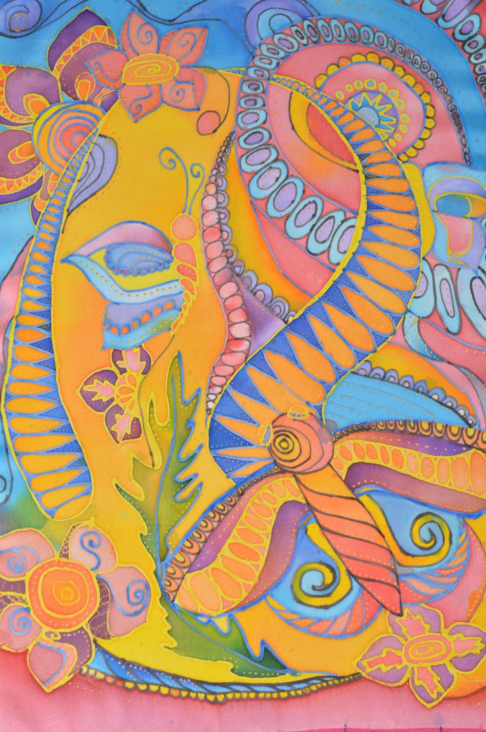 Tableau en batik à froid sur tissu fait main encadré multicolore Papillons photo 2