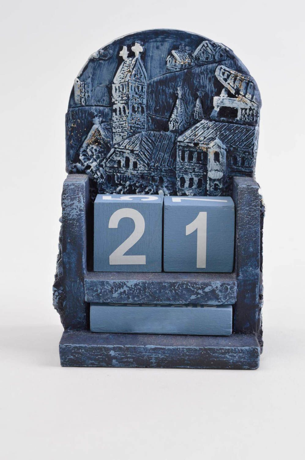 Декор для дома handmade настольный календарь изделие из гипса синий календарь фото 2